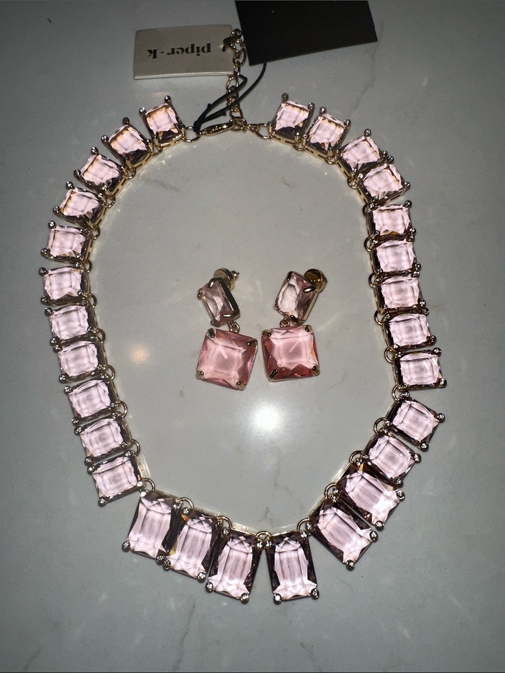 Piper K Clear Pink Crystal Collar Necklace Square Stones viral classy necklace